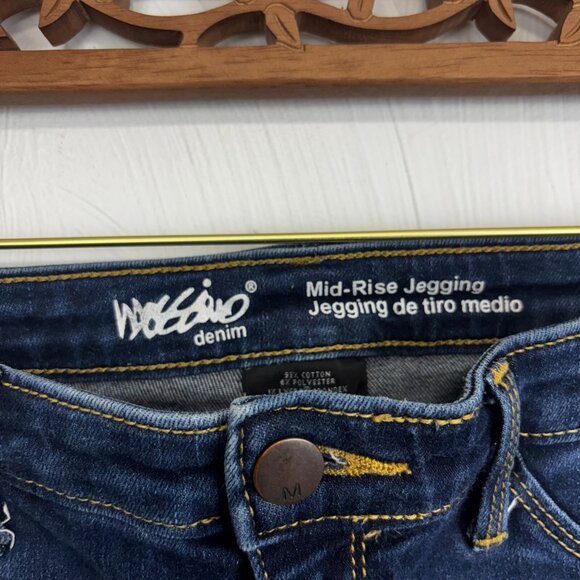 Mossimo Blue Jeans Mid-Rise Jegging Denim Power Stretch Distressed Dark Wash 2 - Picture 4 of 7
